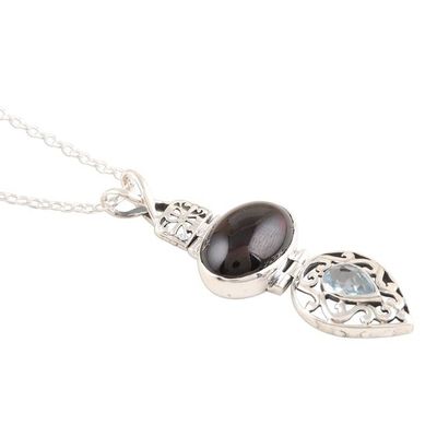 Alternate image for Garnet and Blue Topaz Sterling Silver Pendant Necklace Sparkling Radiance