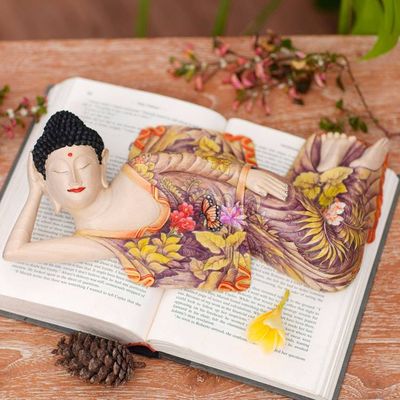 Alternate image for Balinese Hand Crafted Signed Wood Sculpture of Buddha Sleeping Balinese Buddha