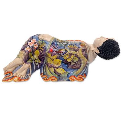 Alternate image for Balinese Hand Crafted Signed Wood Sculpture of Buddha Sleeping Balinese Buddha