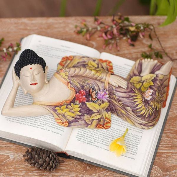 Alternate image for Balinese Hand Crafted Signed Wood Sculpture of Buddha Sleeping Balinese Buddha