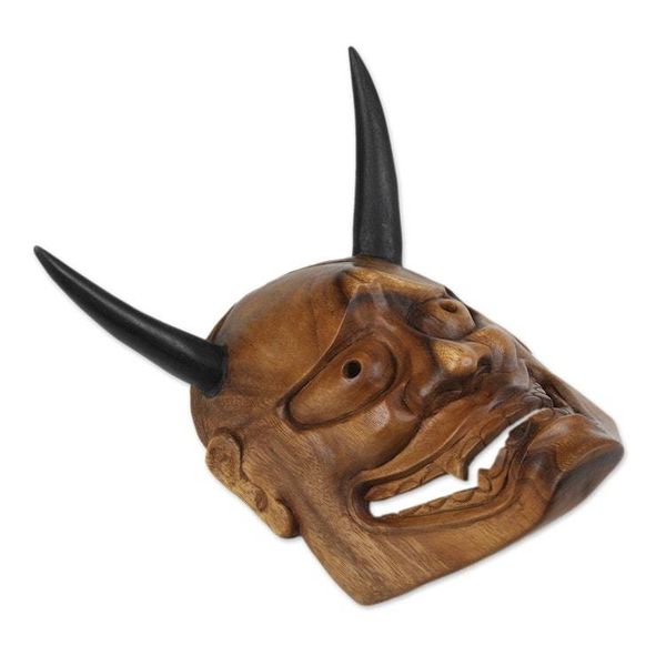 Alternate image for Balinese-Made Hand-Carved Suar Wood Mask of Ancient Devil Ancient Mischief