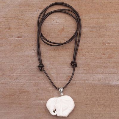 Alternate image for Elephant-Shaped Adjustable Bone Pendant Necklace from Bali Elephant Bow