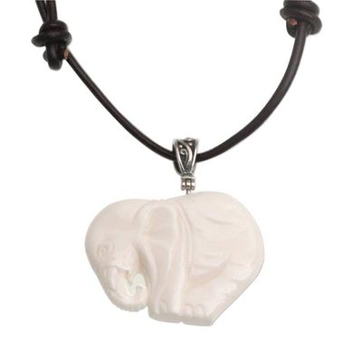 Alternate image for Elephant-Shaped Adjustable Bone Pendant Necklace from Bali Elephant Bow