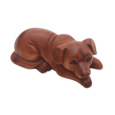 Alternate image for Hand-Carved Suar Wood Dog Sculpture from Bali Good Boy