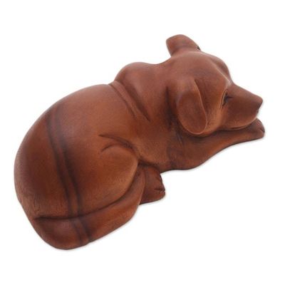 Alternate image for Hand-Carved Suar Wood Dog Sculpture from Bali Good Boy