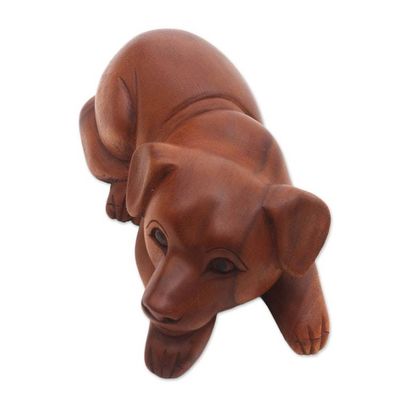 Alternate image for Hand-Carved Suar Wood Dog Sculpture from Bali Good Boy
