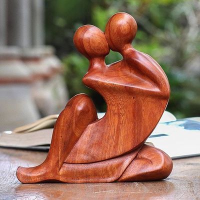 Alternate image for Abstract Romantic Suar Wood Sculpture from Indonesia Act of Love