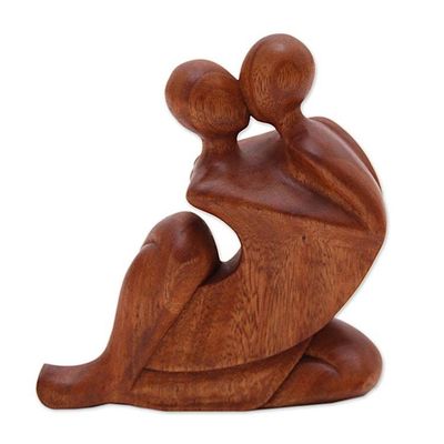 Alternate image for Abstract Romantic Suar Wood Sculpture from Indonesia Act of Love