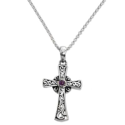 Alternate image for Sterling Silver Amethyst Cross Pendant Necklace Indonesia In God We Trust