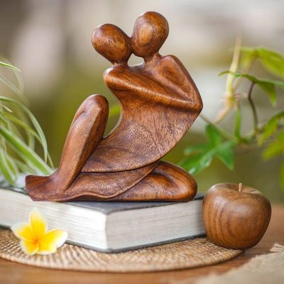 Alternate image for Abstract Romantic Suar Wood Sculpture from Indonesia Act of Love
