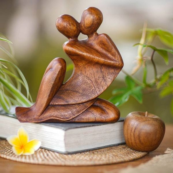 Alternate image for Abstract Romantic Suar Wood Sculpture from Indonesia Act of Love