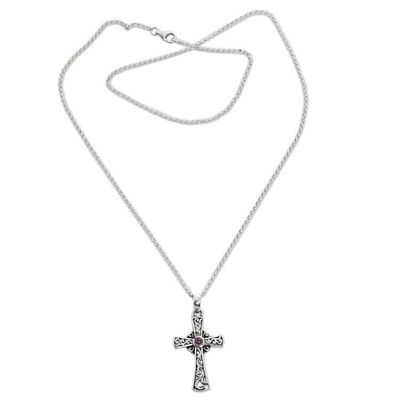 Alternate image for Sterling Silver Amethyst Cross Pendant Necklace Indonesia In God We Trust