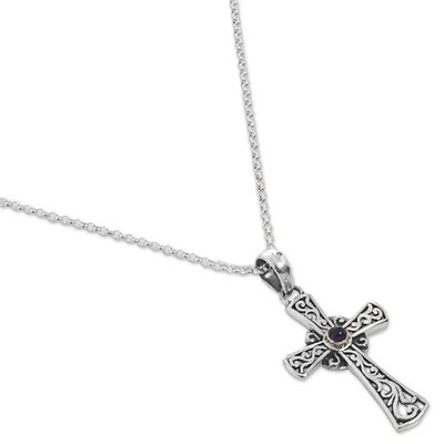 Alternate image for Sterling Silver Amethyst Cross Pendant Necklace Indonesia In God We Trust