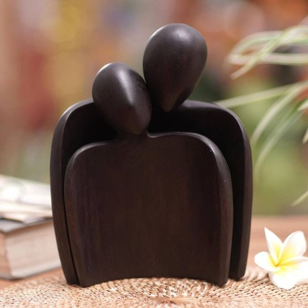 Alternate image for Hand-Carved Suar Wood Romantic Sculpture from Bali Romantic Hug