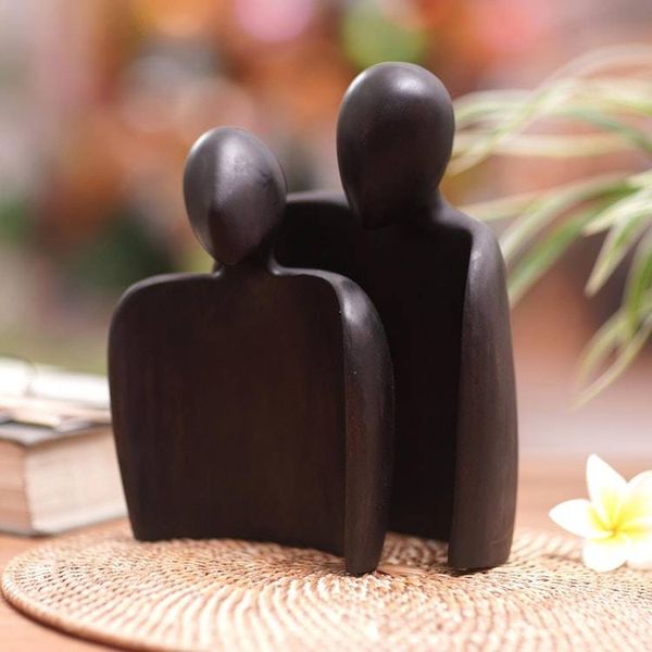 Alternate image for Hand-Carved Suar Wood Romantic Sculpture from Bali Romantic Hug