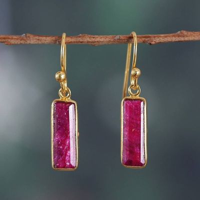 Alternate image for 18k Gold-Plated Dangle Earrings with Ruby Gems from India Vibrant Glam