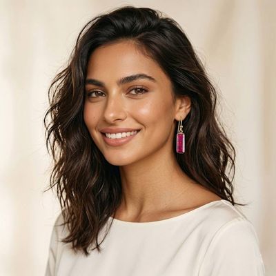 Alternate image for 18k Gold-Plated Dangle Earrings with Ruby Gems from India Vibrant Glam