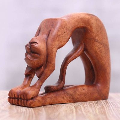 Primary image for Suar Wood Sculpture of a Cat in Ustrasana Yoga Pose Ustrasana Kitty