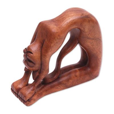 Alternate image for Suar Wood Sculpture of a Cat in Ustrasana Yoga Pose Ustrasana Kitty