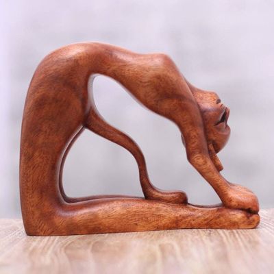 Alternate image for Suar Wood Sculpture of a Cat in Ustrasana Yoga Pose Ustrasana Kitty
