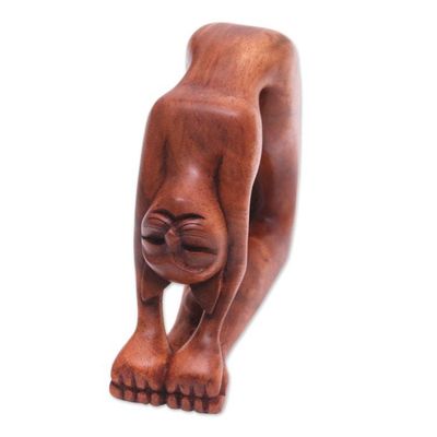 Alternate image for Suar Wood Sculpture of a Cat in Ustrasana Yoga Pose Ustrasana Kitty