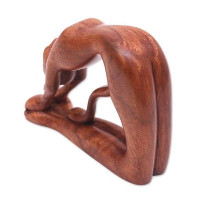 Alternate image for Suar Wood Sculpture of a Cat in Ustrasana Yoga Pose Ustrasana Kitty