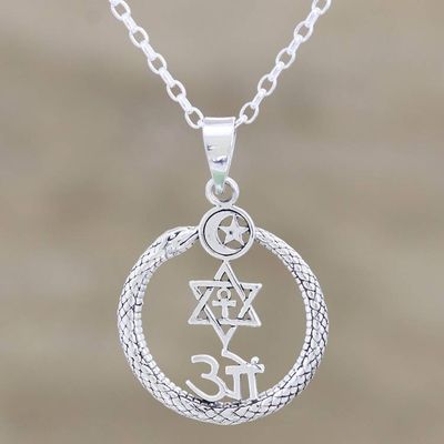 Alternate image for Sterling Silver Spiritual Pendant Necklace from India Pious Harmony