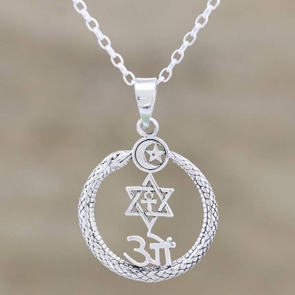 Alternate image for Sterling Silver Spiritual Pendant Necklace from India Pious Harmony