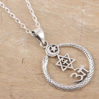 Alternate image for Sterling Silver Spiritual Pendant Necklace from India Pious Harmony