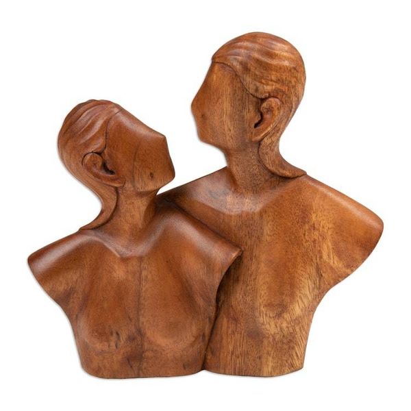 Alternate image for Classic Hand-Carved Suar Wood Sculpture of Couple Beside You