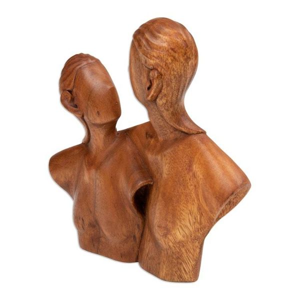 Alternate image for Classic Hand-Carved Suar Wood Sculpture of Couple Beside You