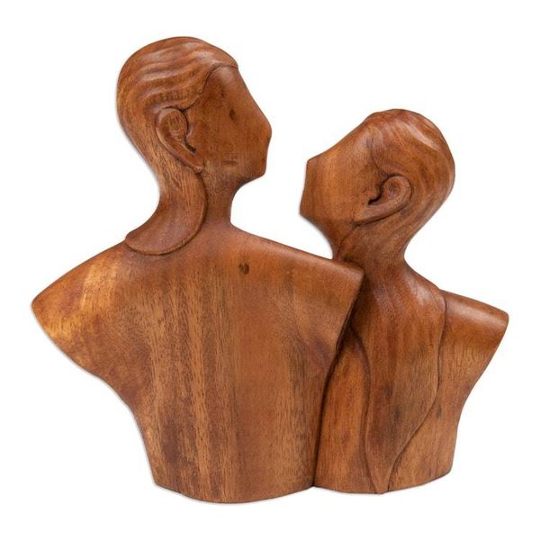 Alternate image for Classic Hand-Carved Suar Wood Sculpture of Couple Beside You
