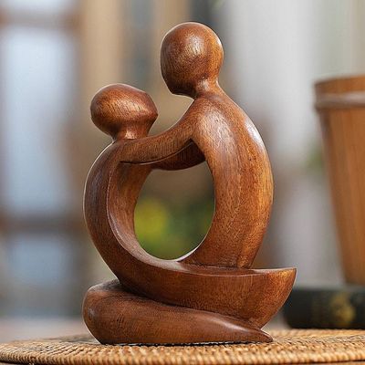 Alternate image for Minimalist Hand-Carved Father and Child Suar Wood Sculpture Time with Father