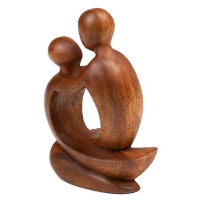 Alternate image for Minimalist Hand-Carved Father and Child Suar Wood Sculpture Time with Father