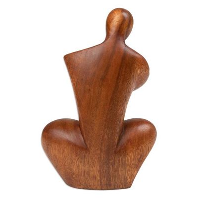 Alternate image for Semi-Abstract Handmade Father and Child Suar Wood Sculpture Hug my Heart