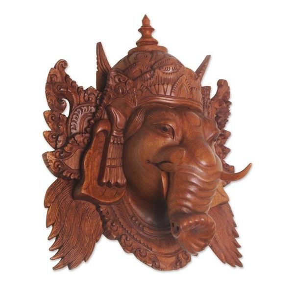 Alternate image for Hand Carved Balinese Suar Wood Mask of Ganesha Proud Ganesha