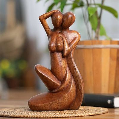 Alternate image for Semi-Abstract Hand-Carved Romantic Suar Wood Sculpture Our Love Story