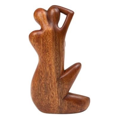 Alternate image for Semi-Abstract Hand-Carved Romantic Suar Wood Sculpture Our Love Story