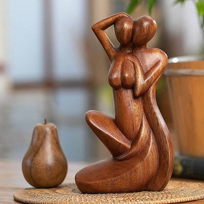 Alternate image for Semi-Abstract Hand-Carved Romantic Suar Wood Sculpture Our Love Story