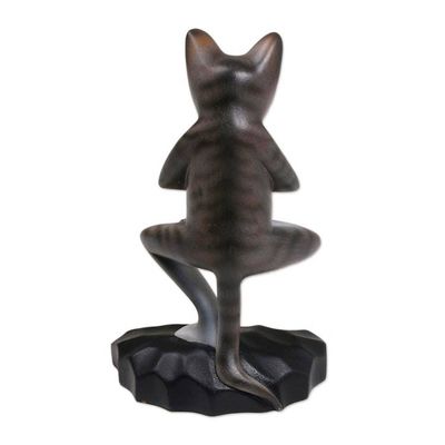 Alternate image for Wood Meditating Cat Sculpture in Grey and White from Bali Yoga Kitty in Grey