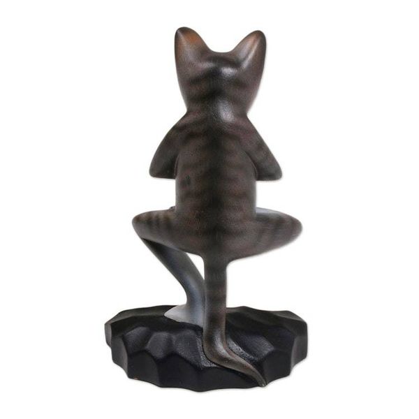 Alternate image for Wood Meditating Cat Sculpture in Grey and White from Bali Yoga Kitty in Grey
