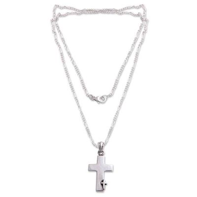 Alternate image for Mens Sterling Silver Cross Necklace Faithful