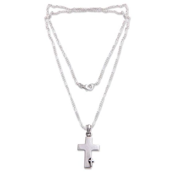 Alternate image for Mens Sterling Silver Cross Necklace Faithful