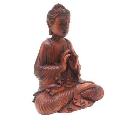 Alternate image for Handcrafted Suar Wood Buddha Sculpture from Bali Buddha with Vitarka Mudra