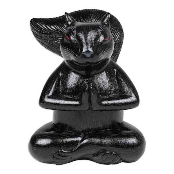 Alternate image for Handcrafted Black Suar Wood Squirrel Statuette from Bali Prudent Apprentice at Night