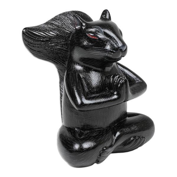 Alternate image for Handcrafted Black Suar Wood Squirrel Statuette from Bali Prudent Apprentice at Night