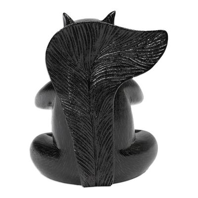 Alternate image for Handcrafted Black Suar Wood Squirrel Statuette from Bali Prudent Apprentice at Night