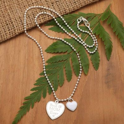 Primary image for Mothers Day Sterling Silver Necklace with Heart Pendants Best Mom Ever