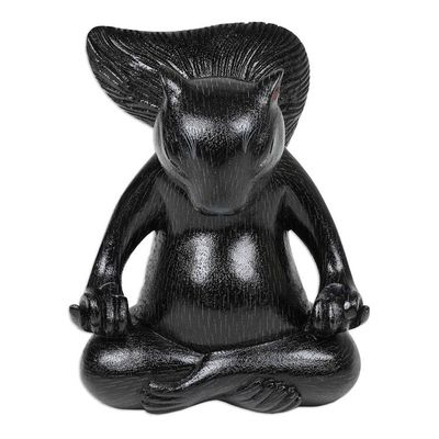 Alternate image for Hand-Carved Black Suar Wood Squirrel Statuette from Bali Prudent Master at Night