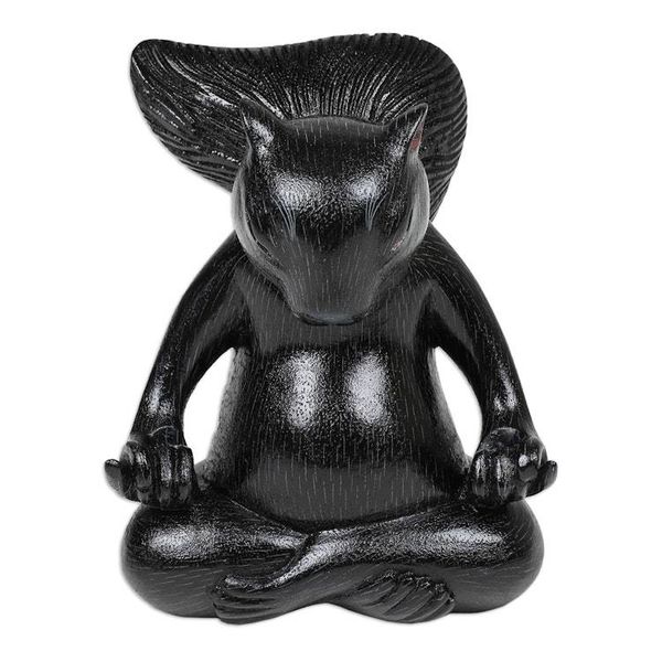 Alternate image for Hand-Carved Black Suar Wood Squirrel Statuette from Bali Prudent Master at Night